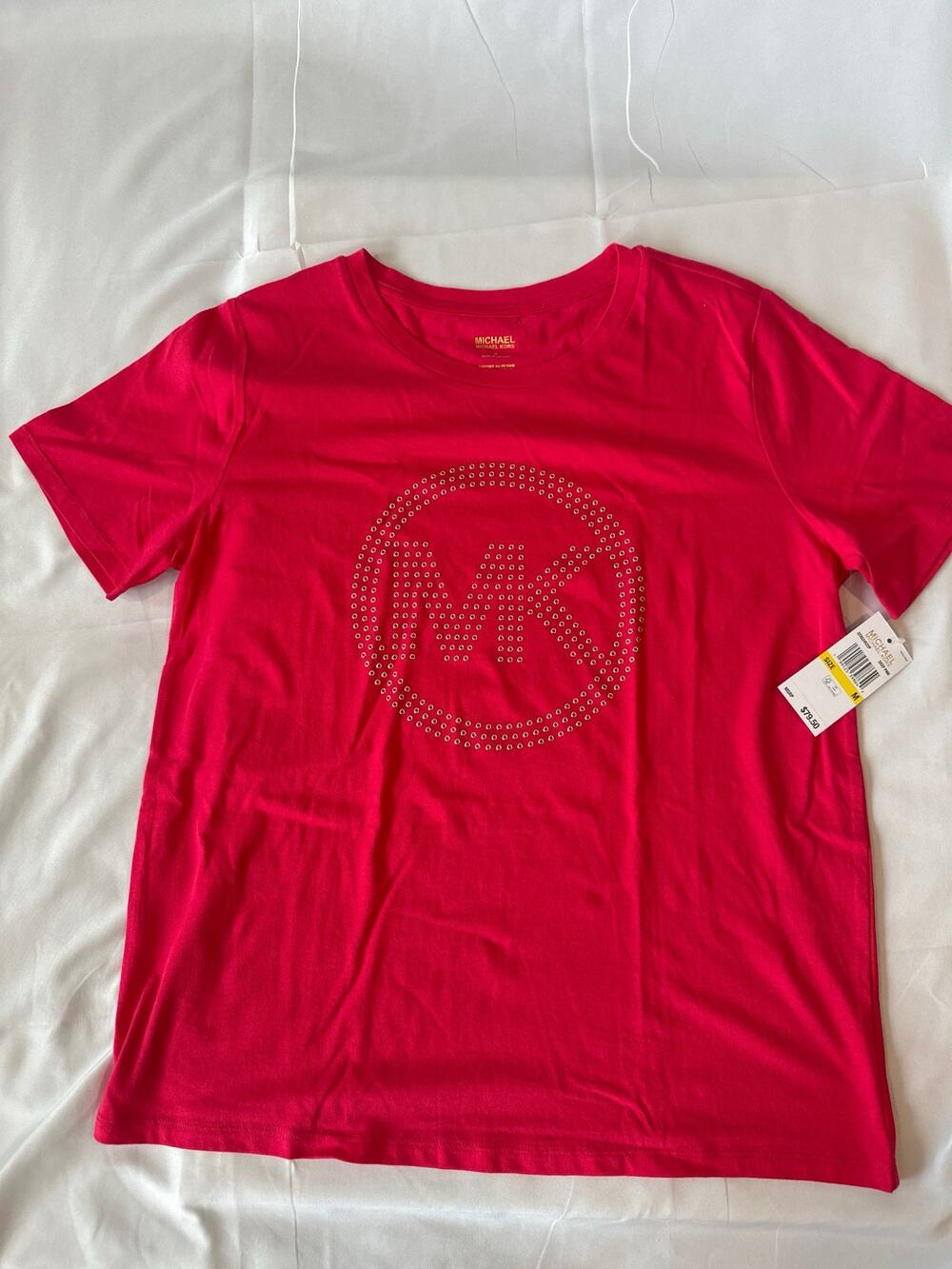 NWT Michael Michael Kors Red Short Sleeve Studded Logo T-Shirt size medium